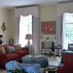 Drawing Room design cream with red and blue